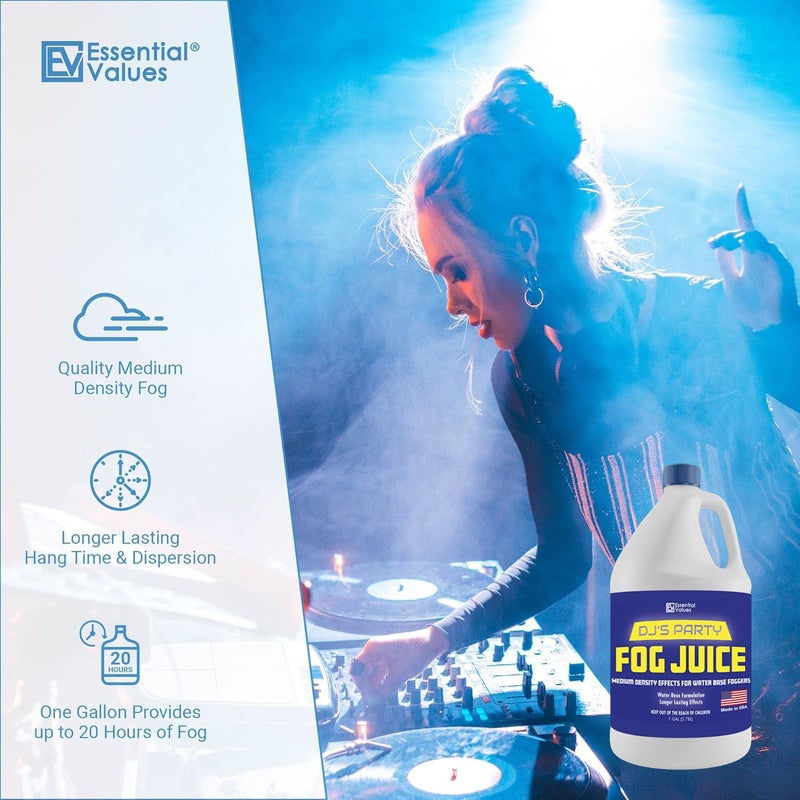 ESSENTIAL VALUES Fog Machine Fluid (128 FL OZ / 1 Gal) Fog Juice Long-Lasting Medium Density Liquid for Water Based Foggers, Perfect for 400 Watt to 1500 Machines, Outdoor or Indoor, Made in USA - Image 3